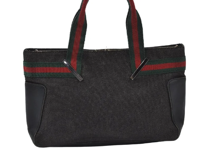 Best bags for business tripsAuthentic GUCCI Web Sherry Line Hand Tote Bag Canvas Leather 139261 Black 5869I