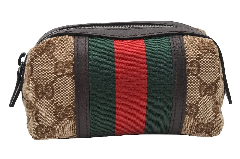 Affordable leather bagsAuthentic GUCCI Web Sherry Line Pouch Purse GG Canvas Leather 256639 Brown 4568I