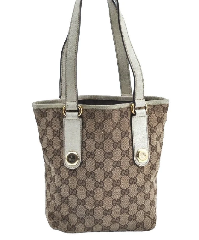 Designer bags with gold hardwareAuthentic GUCCI Charmy Shoulder Tote Bag GG Canvas Leather 153361 Brown K5877