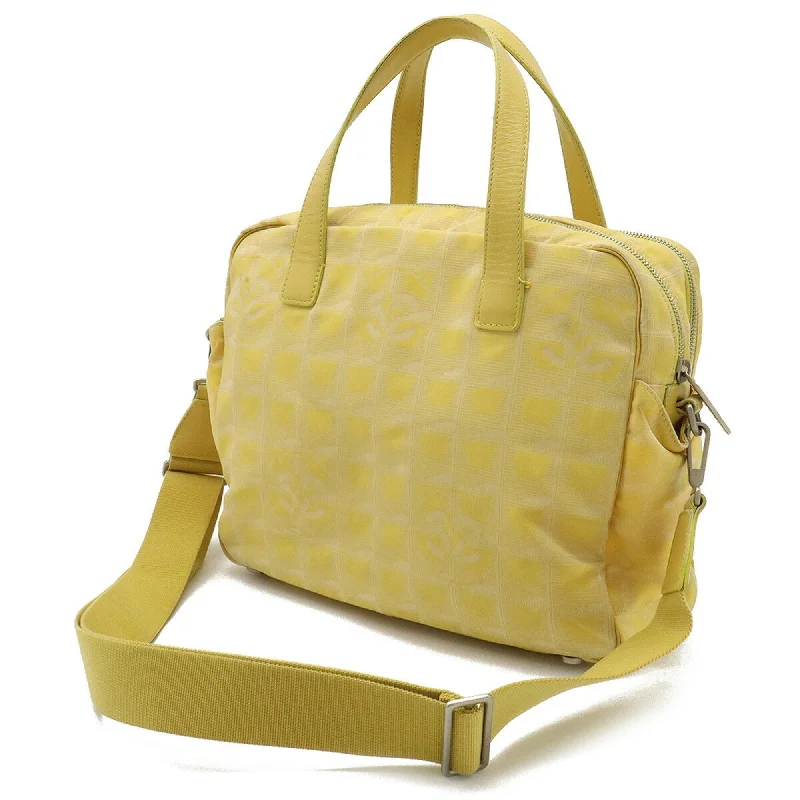 Trendy bucket bags for summerCHANEL New Line Handbag Shoulder Bag Jacquard Canvas Yellow A15973