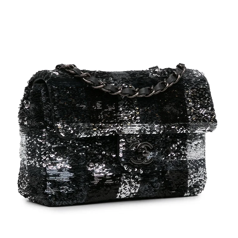 Trendy bucket bags for summerChanel Sequin Plaid Single Flap (Ckya33)