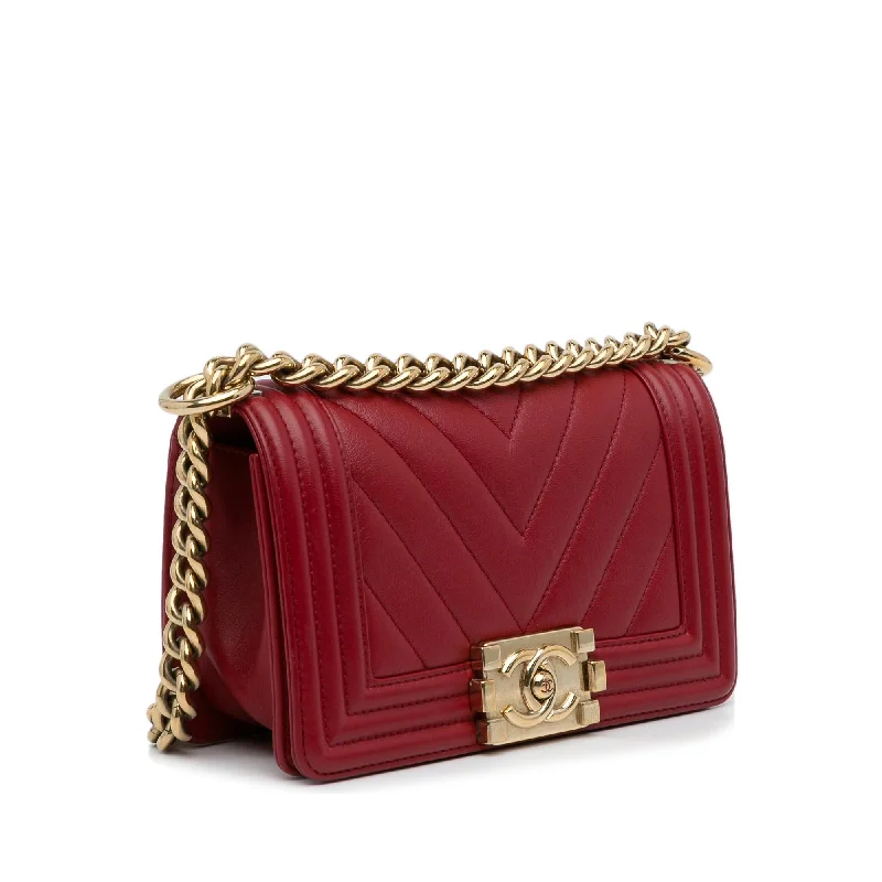 Designer bags with gold hardwareChanel Small Calfskin Chevron Boy Flap (ZrUBHf)